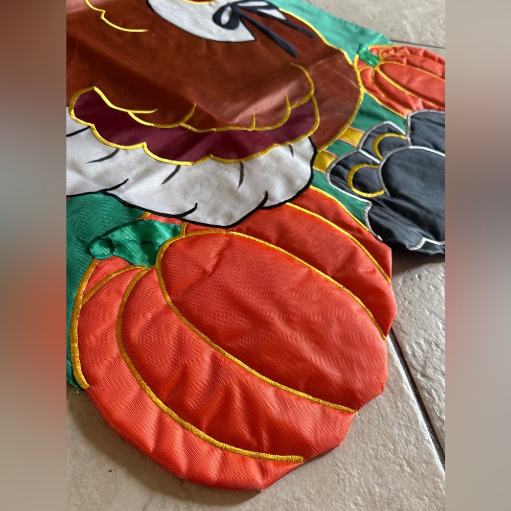 Vintage Thanksgiving Pilgrim Turkey Applique Garden Flag - Large - Picture 2 of 4